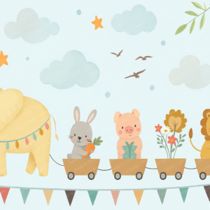 Kids Wall Mural – Animal Train Parade