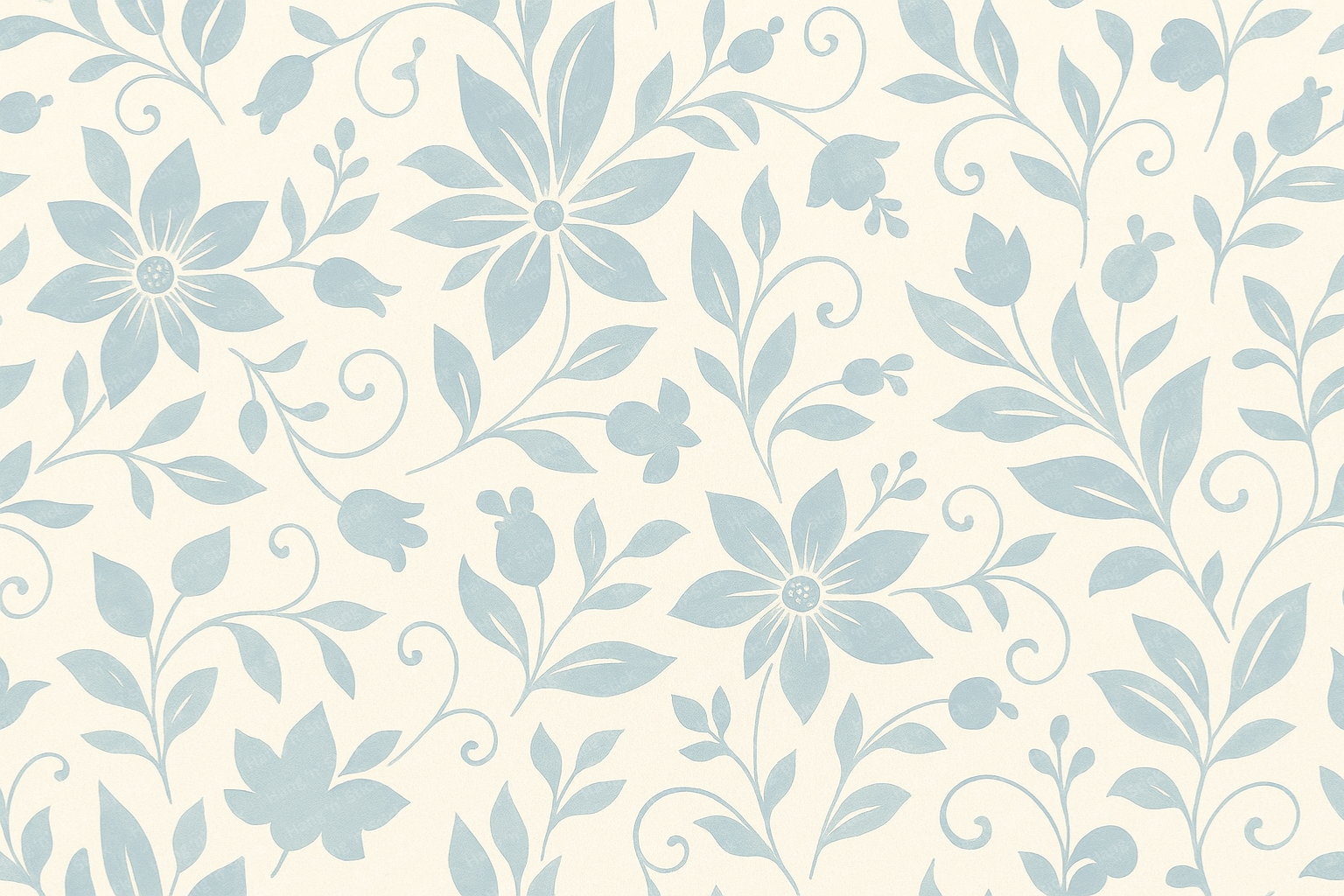 Sky Blue Floral Pattern Bedroom Wall Mural