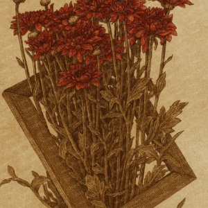 Crimson Chrysanthemums Vintage Wall Art