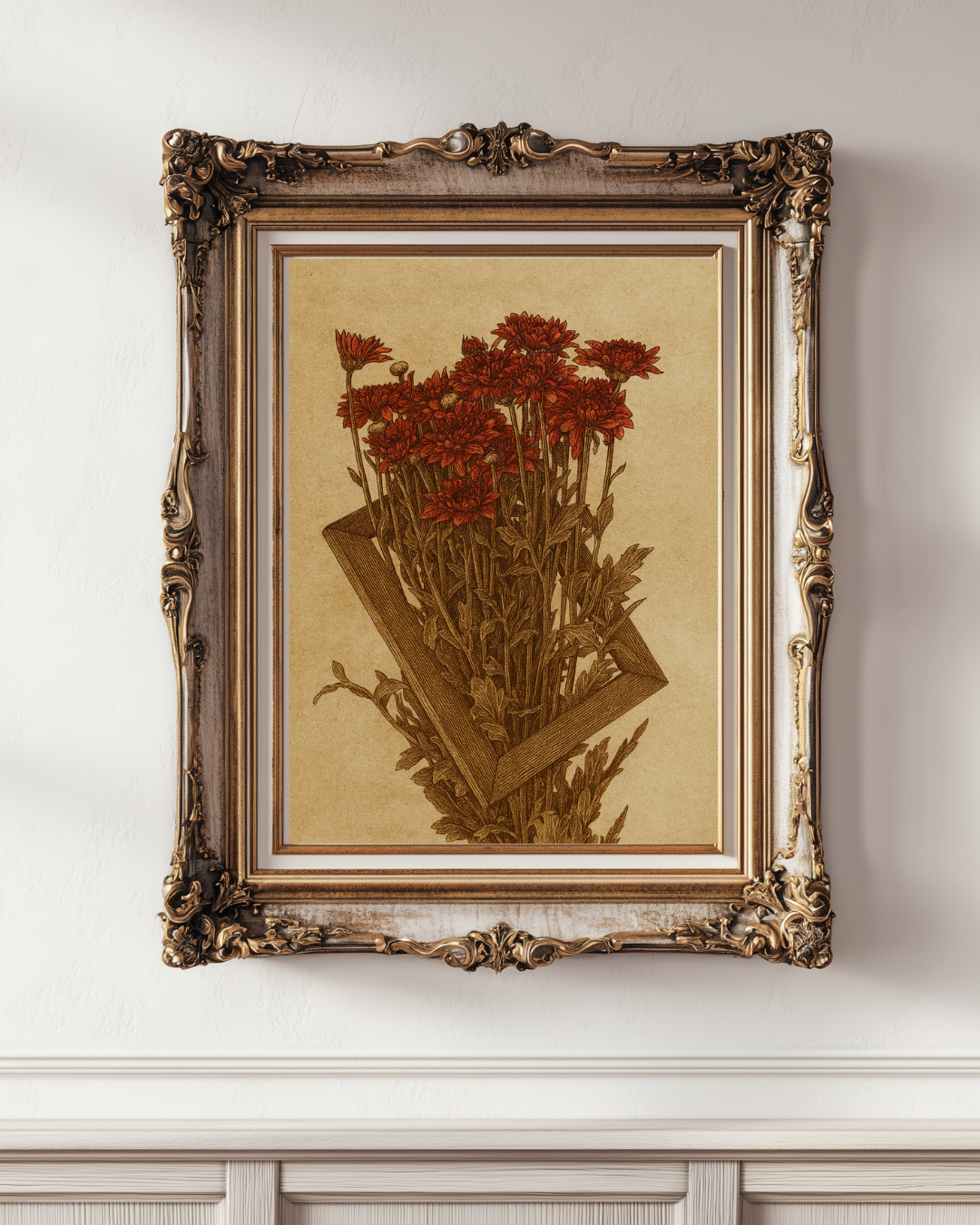 Crimson Chrysanthemums Vintage Wall Art - Image 2