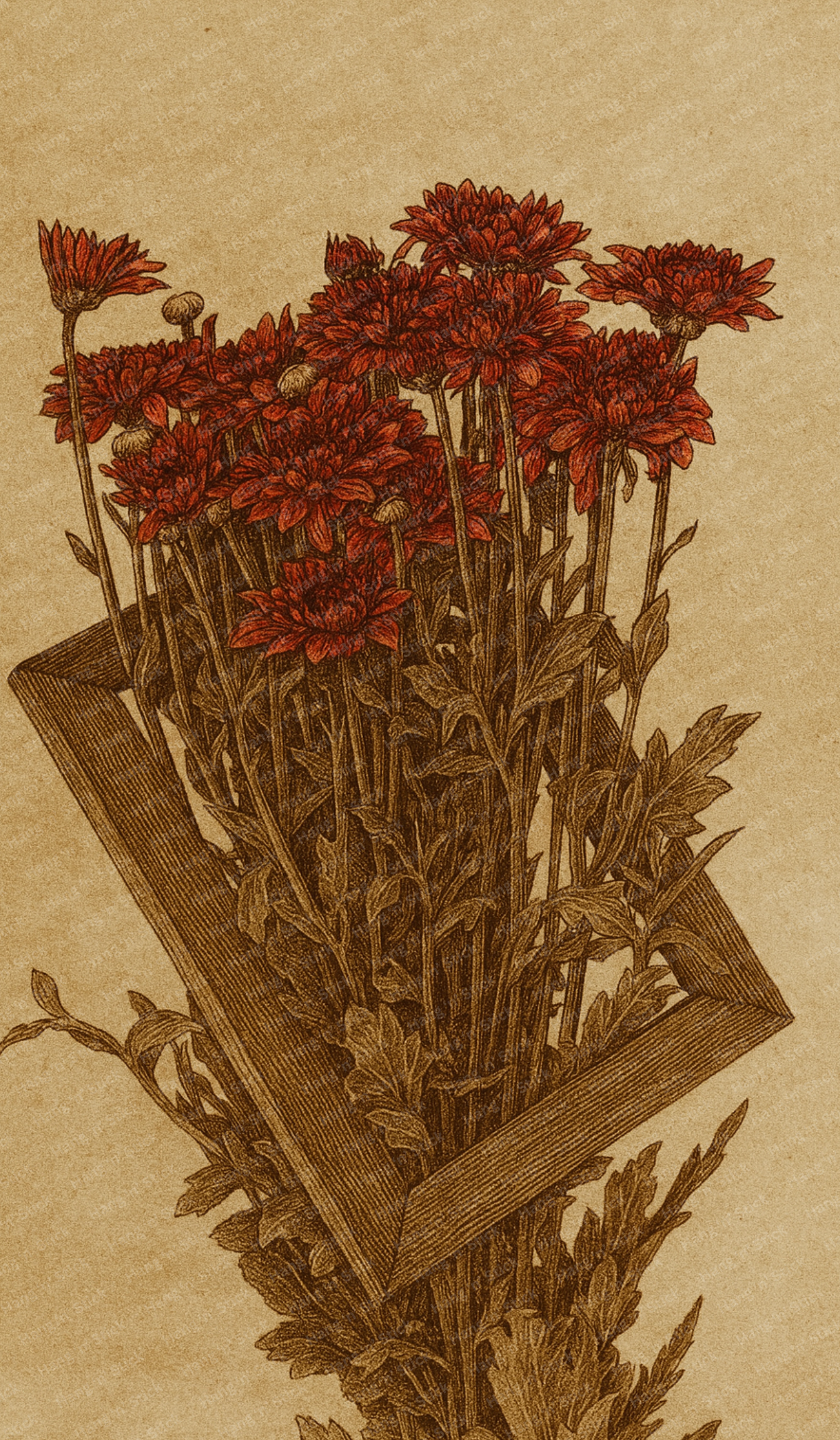 Crimson Chrysanthemums Vintage Wall Art