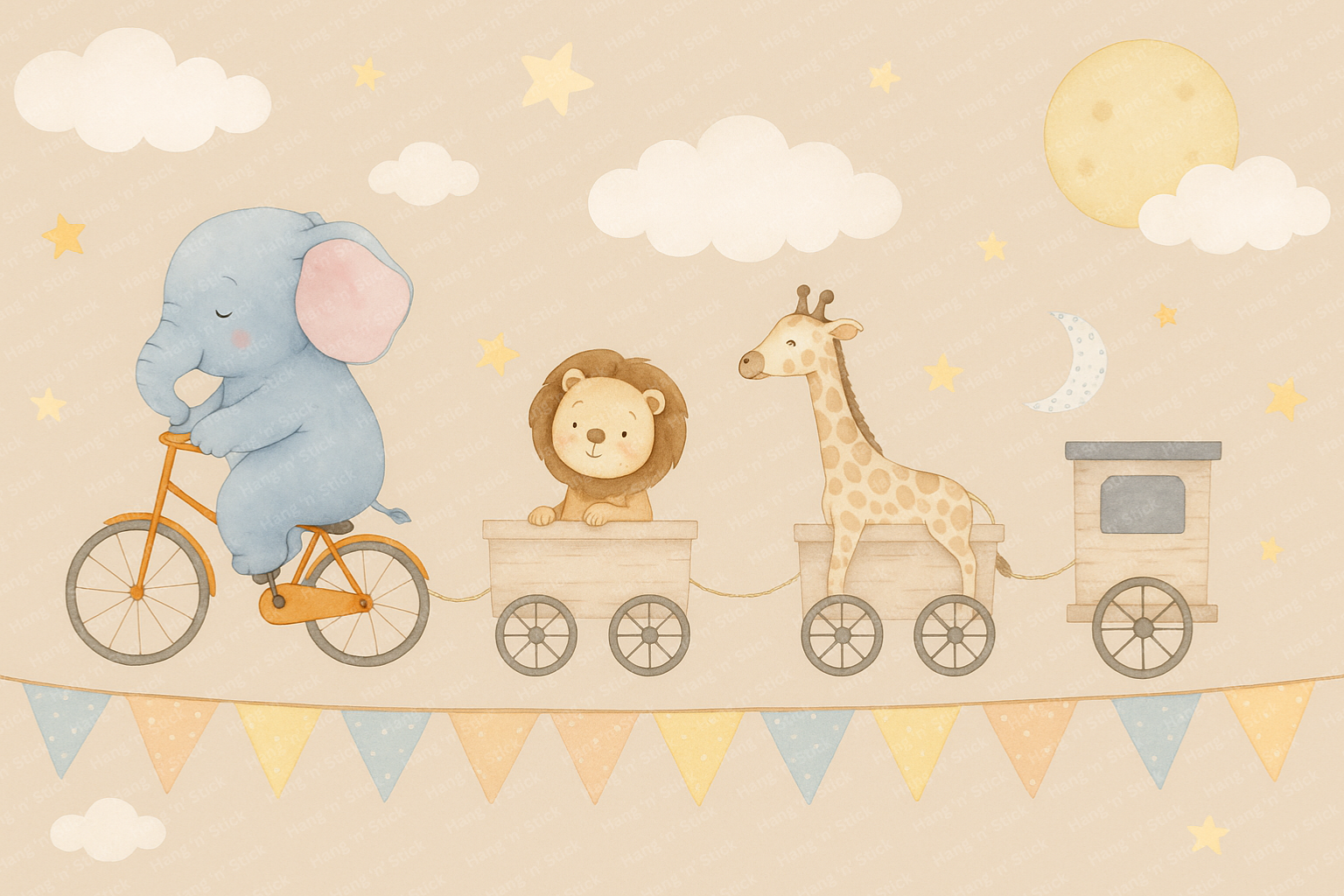 Kids Nursery Wall Mural – Safari Animal Train