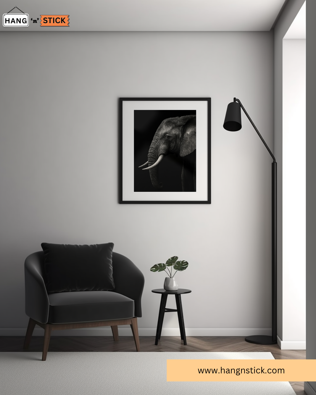 Noble Elephant Monochrome Wall Art - Image 2